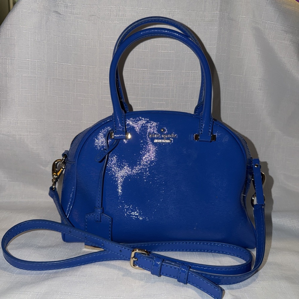 Kate Spade New York Blue Patent Leather Dome Crossbody Rolled Handles Cedar St.